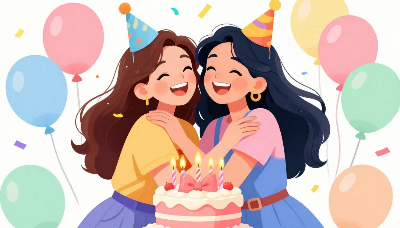 A vibrant, cheerful illustration of two young women best fri...