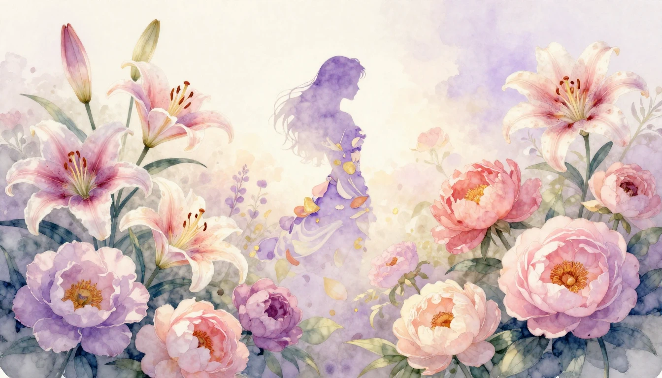 A beautiful watercolor painting of a blooming garden with va...