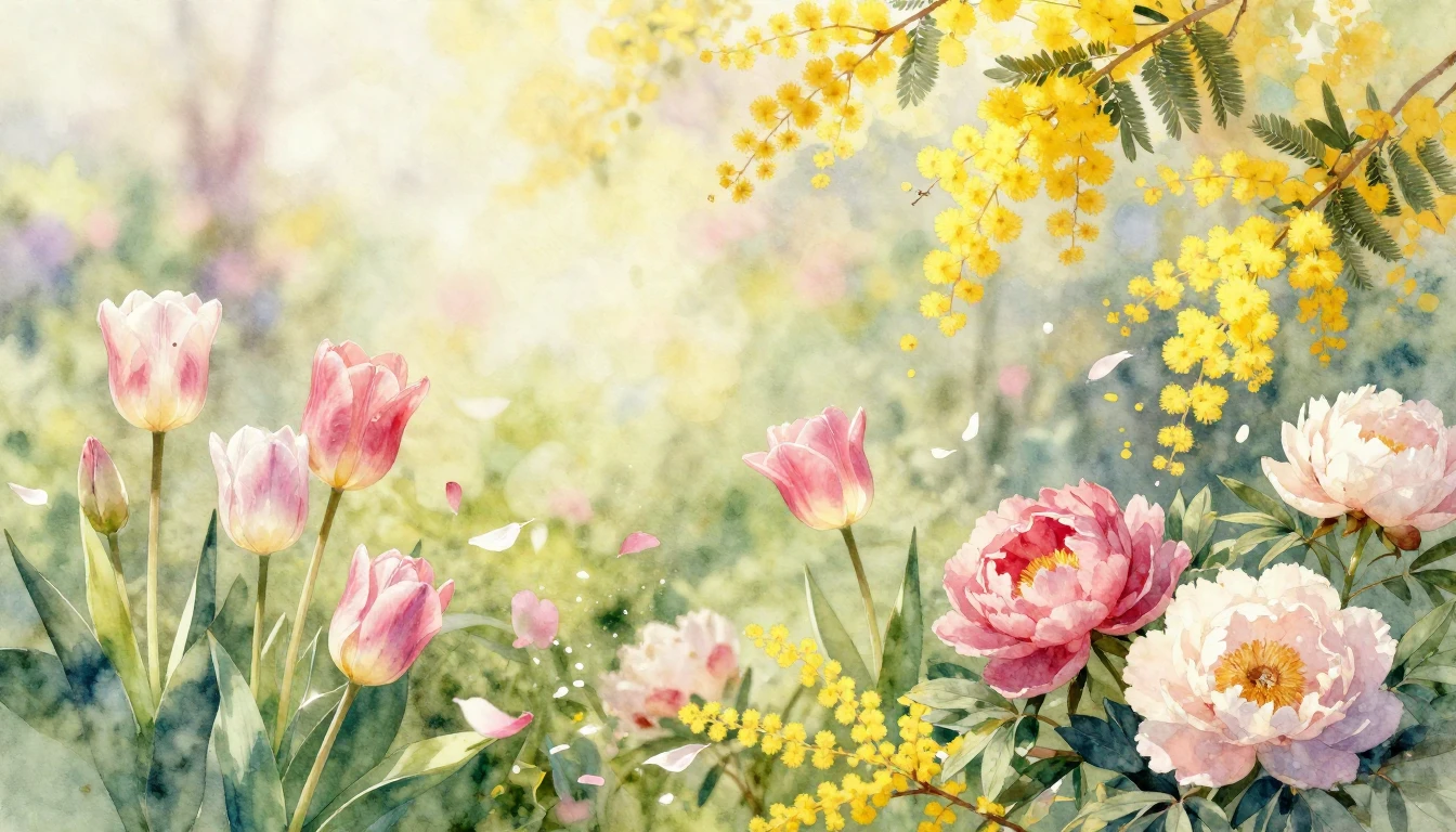 A beautiful and vibrant watercolor painting of a lush spring...