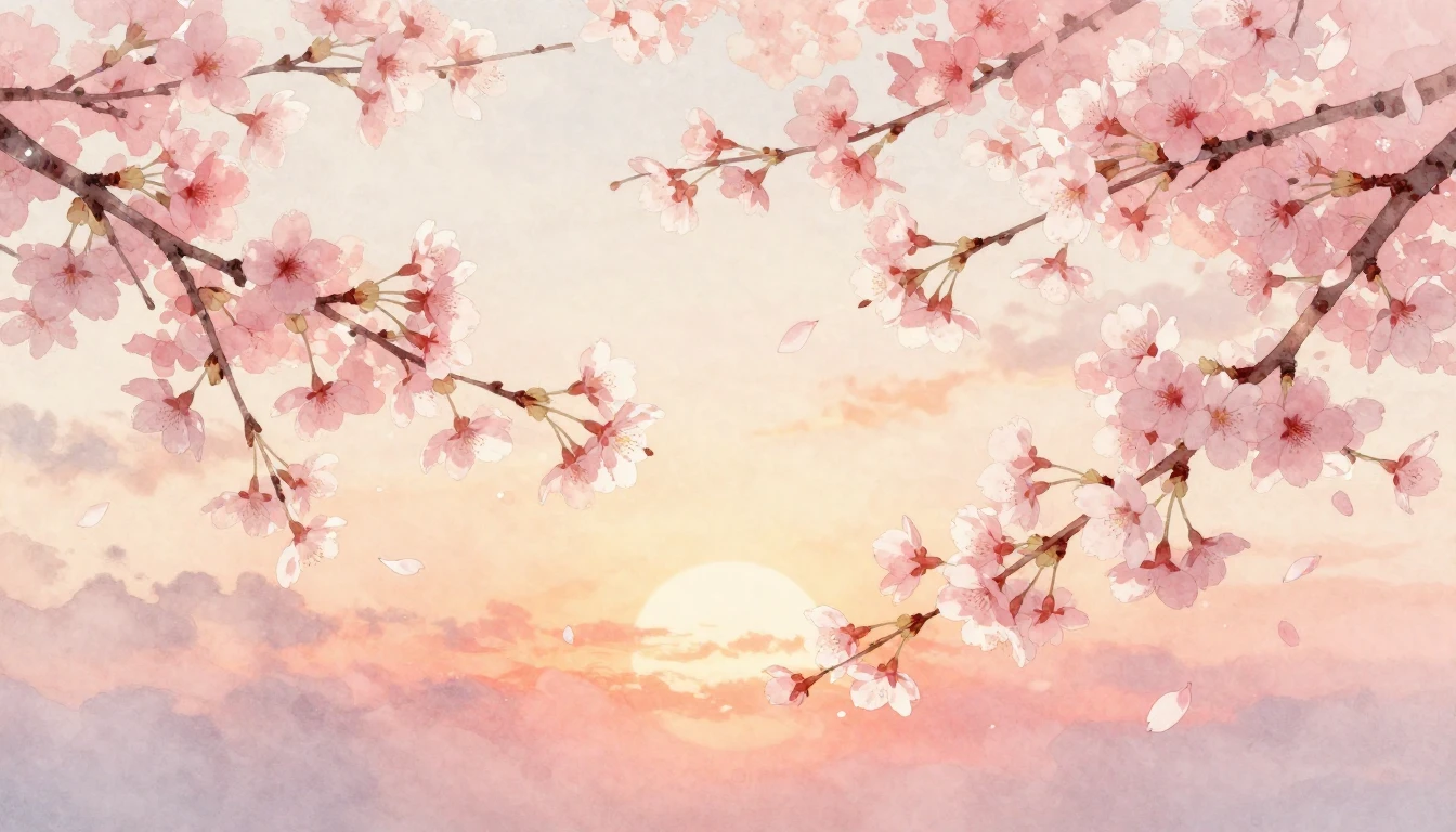 A soft watercolor painting of two delicate cherry blossom br...