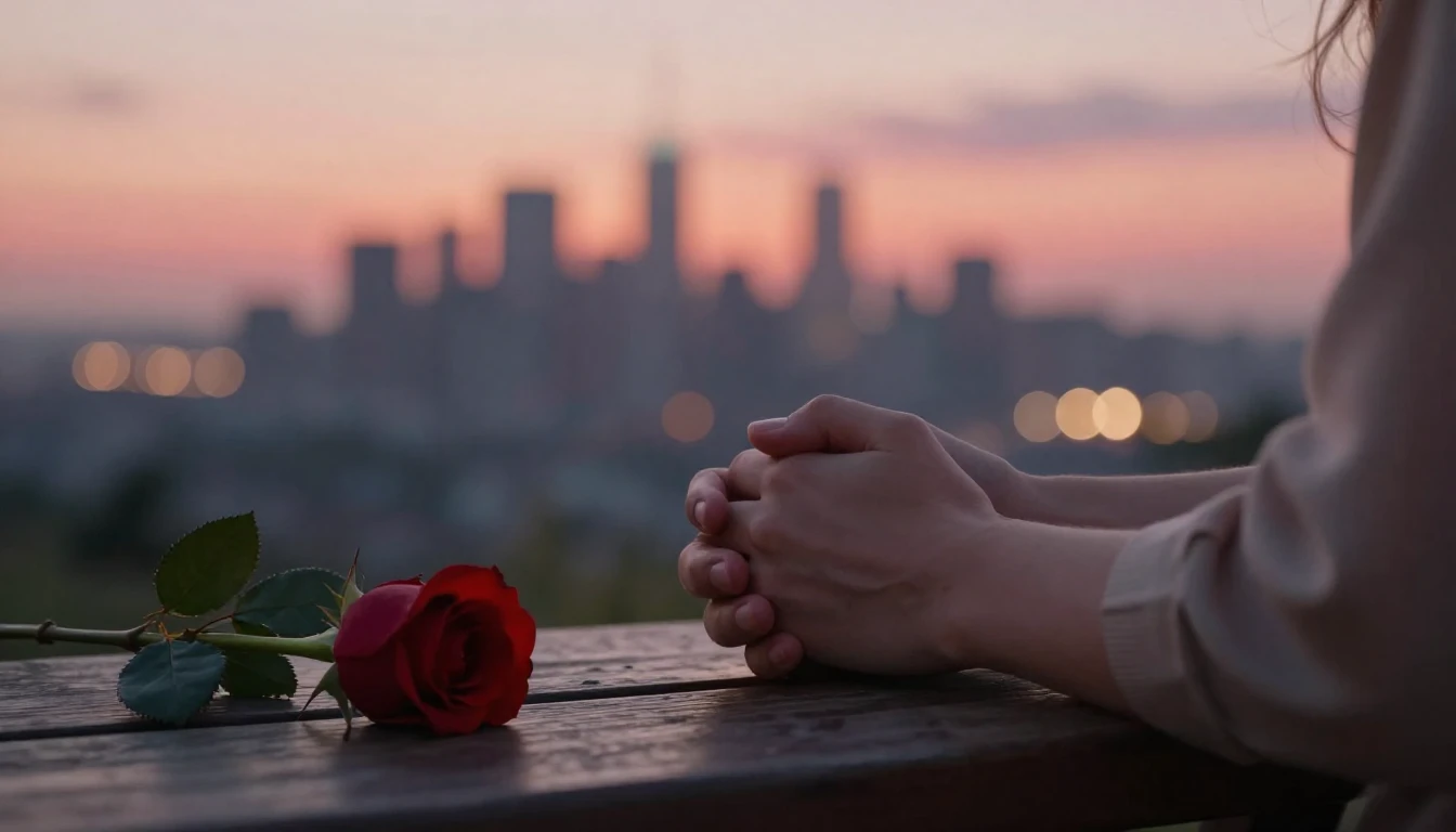 A romantic cinematic close-up shot of a couple holding hands...