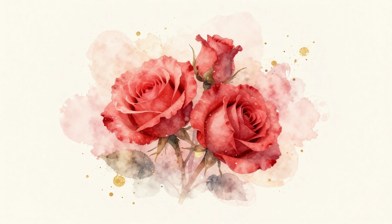A dreamy watercolor painting of two delicate red roses inter...