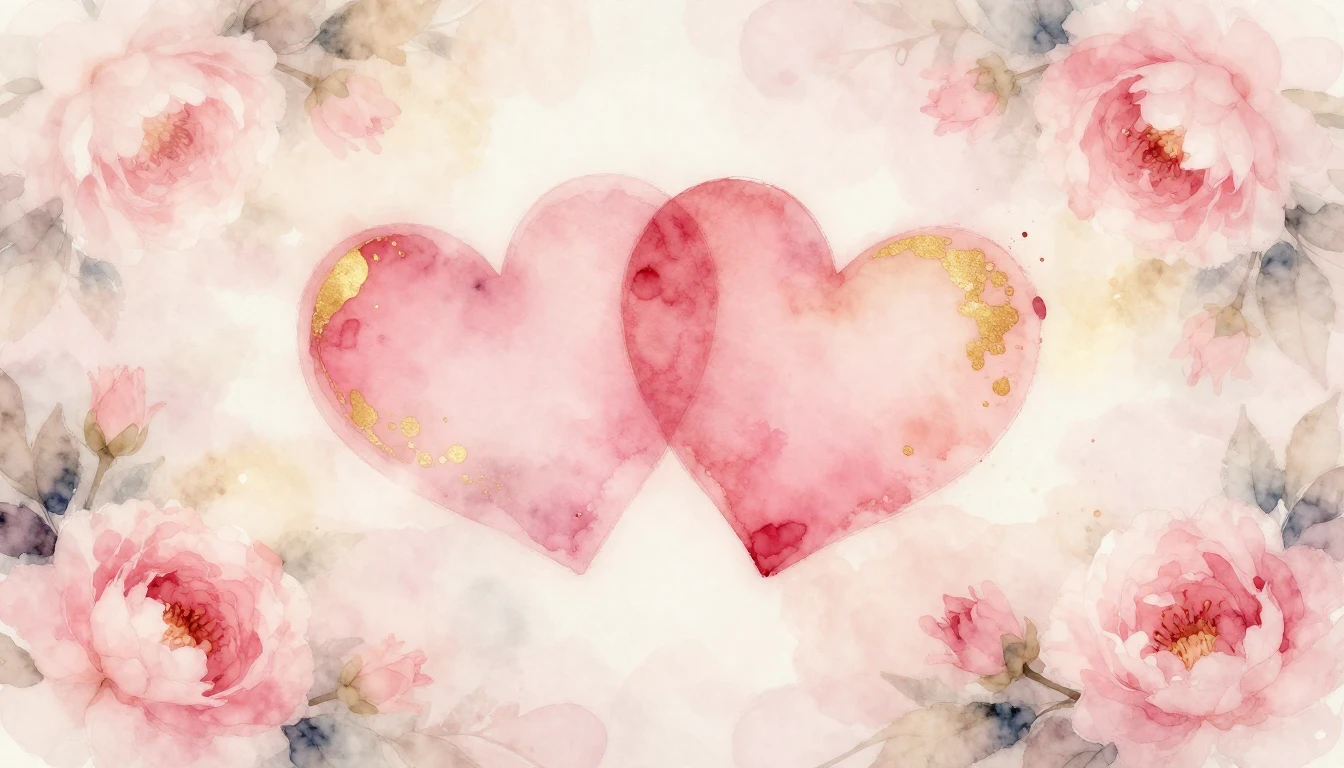 A delicate watercolor painting of two intertwined hearts flo...