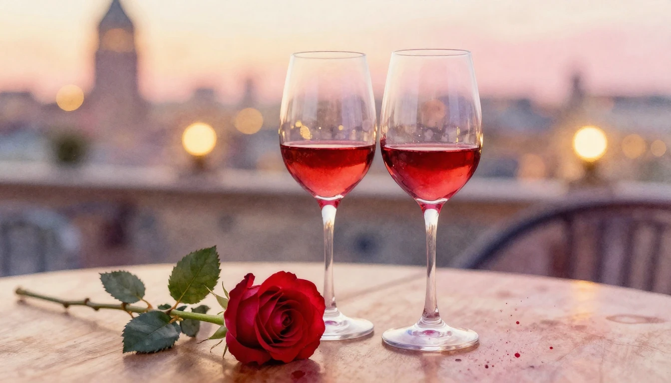 A beautiful watercolor painting of two elegant wine glasses ...