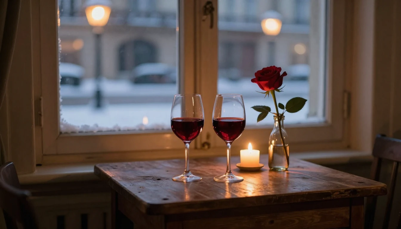 A romantic and intimate composition focusing on a small, rus...