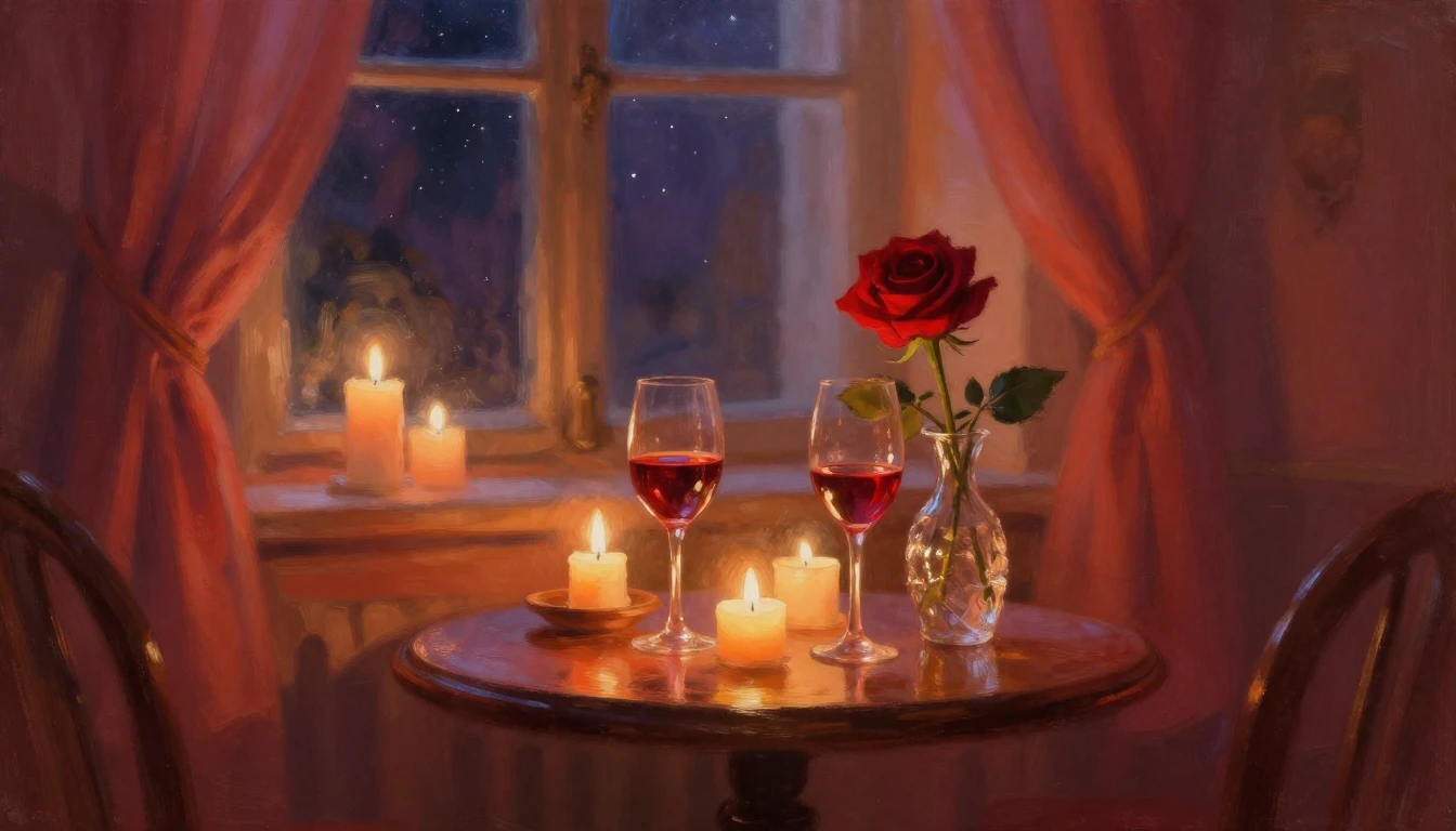 A dreamy, impressionist painting of a cozy room illuminated ...
