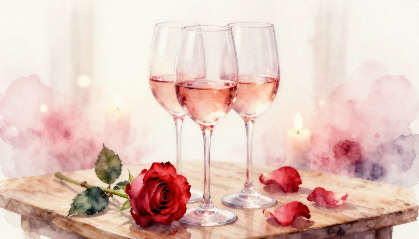 A delicate watercolor painting of two elegant wine glasses s...