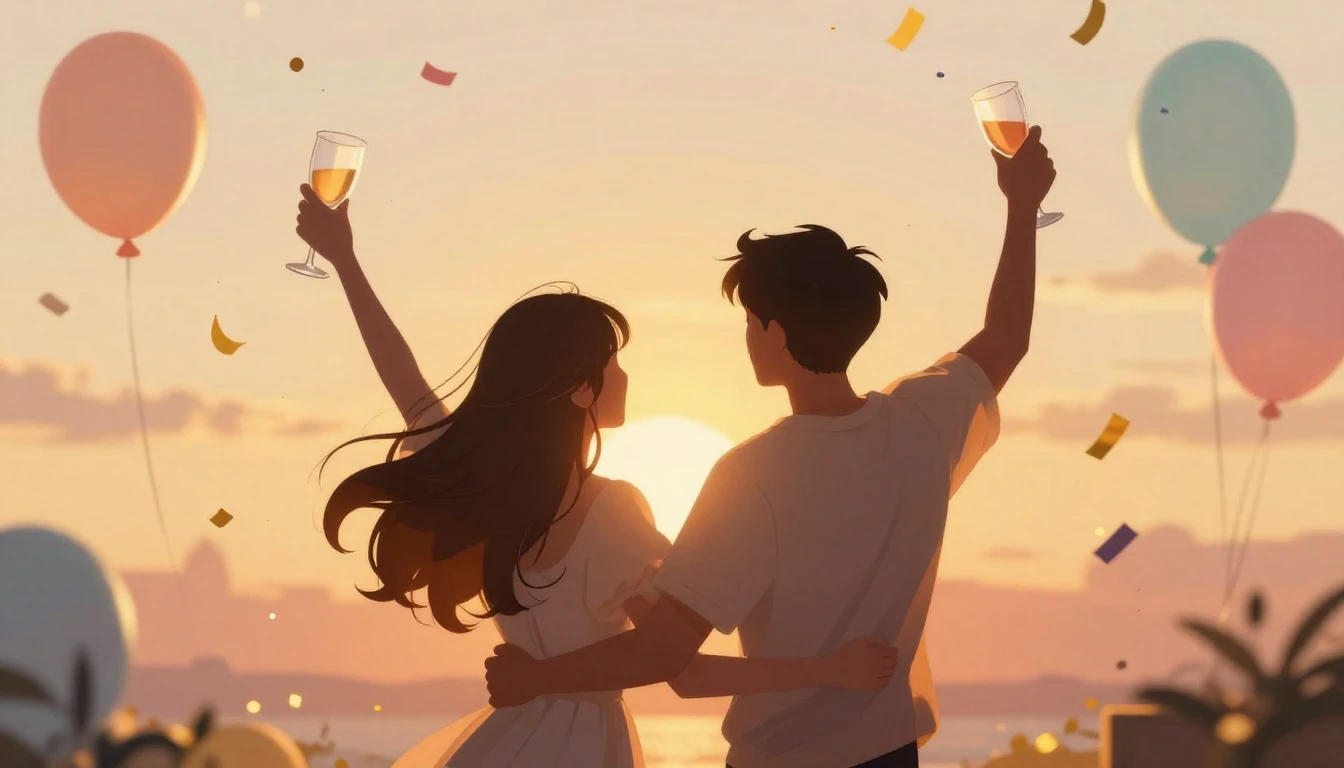 A warm and festive illustration celebrating a birthday. In t...