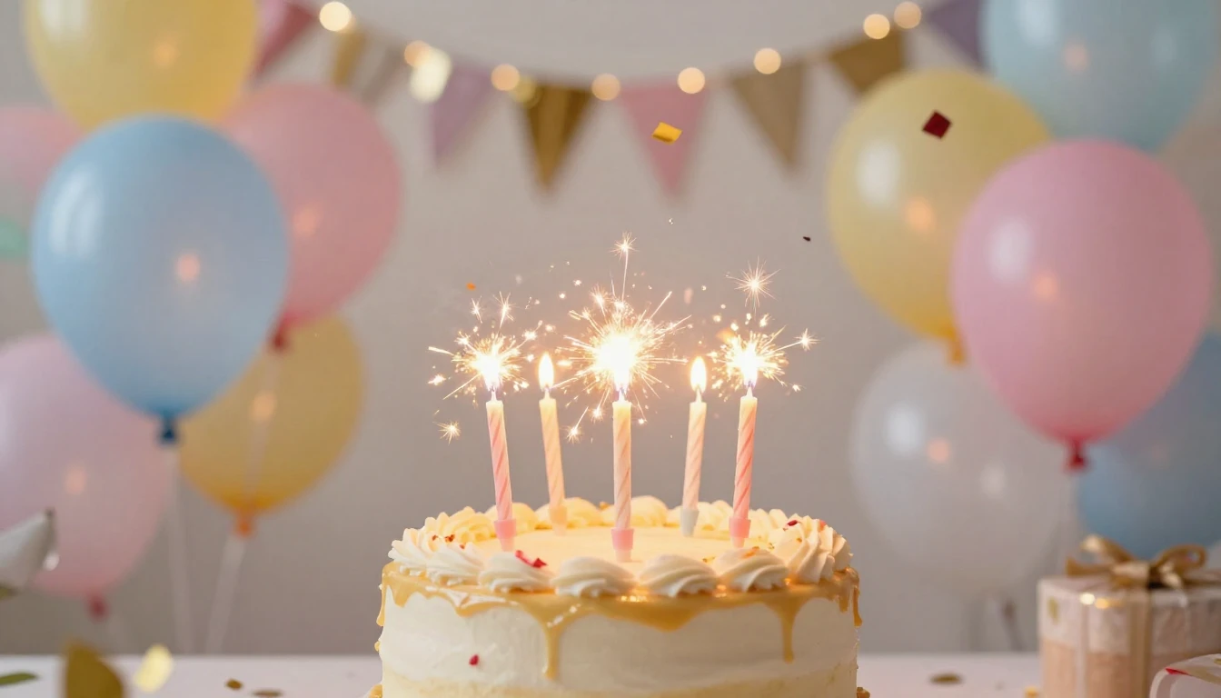 A bright and festive birthday celebration scene, focusing on...