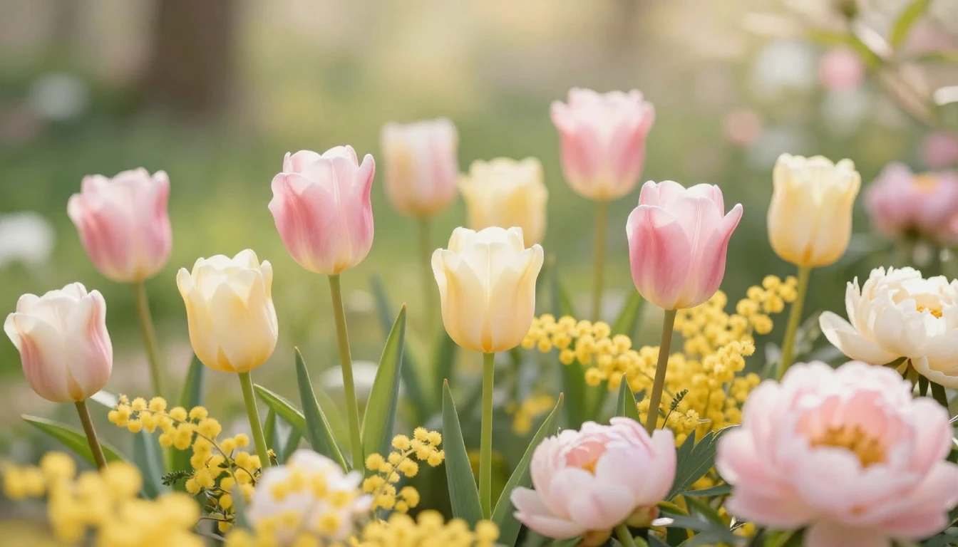 A beautiful and vibrant composition of spring flowers like t...