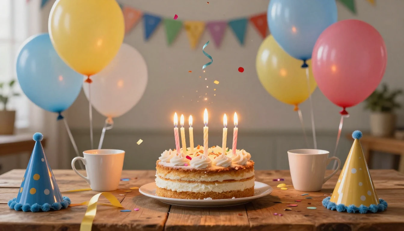 A joyful and festive birthday celebration scene. A beautiful...