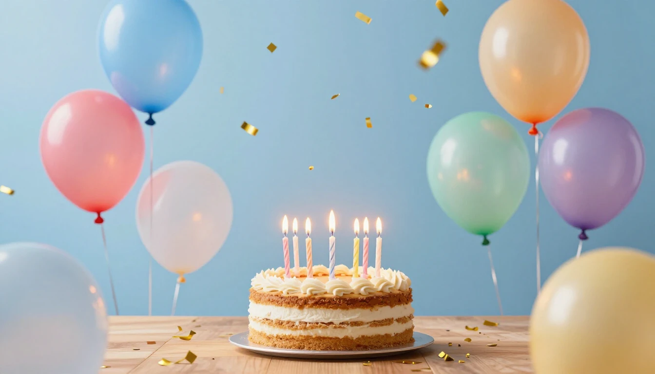 A bright and festive scene celebrating a birthday, vibrant b...