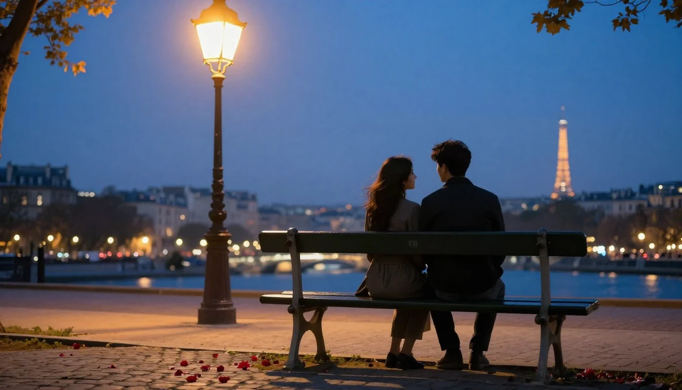 A romantic and intimate scene showing two silhouettes sittin...