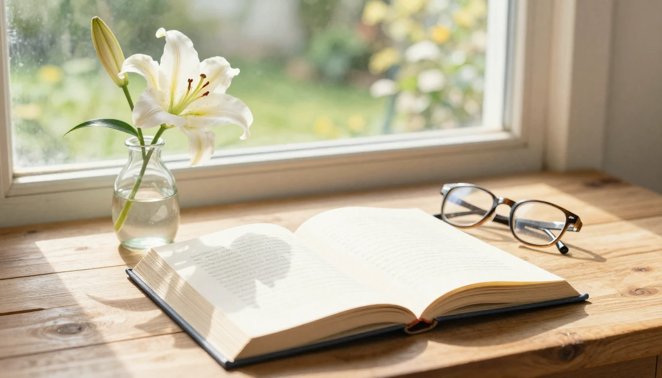 A beautiful watercolor painting of an open book on a wooden ...