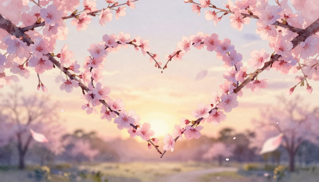 A beautiful watercolor painting of two intertwined cherry bl...