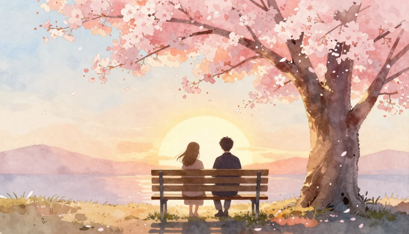 A beautiful watercolor painting depicting two stylized silho...