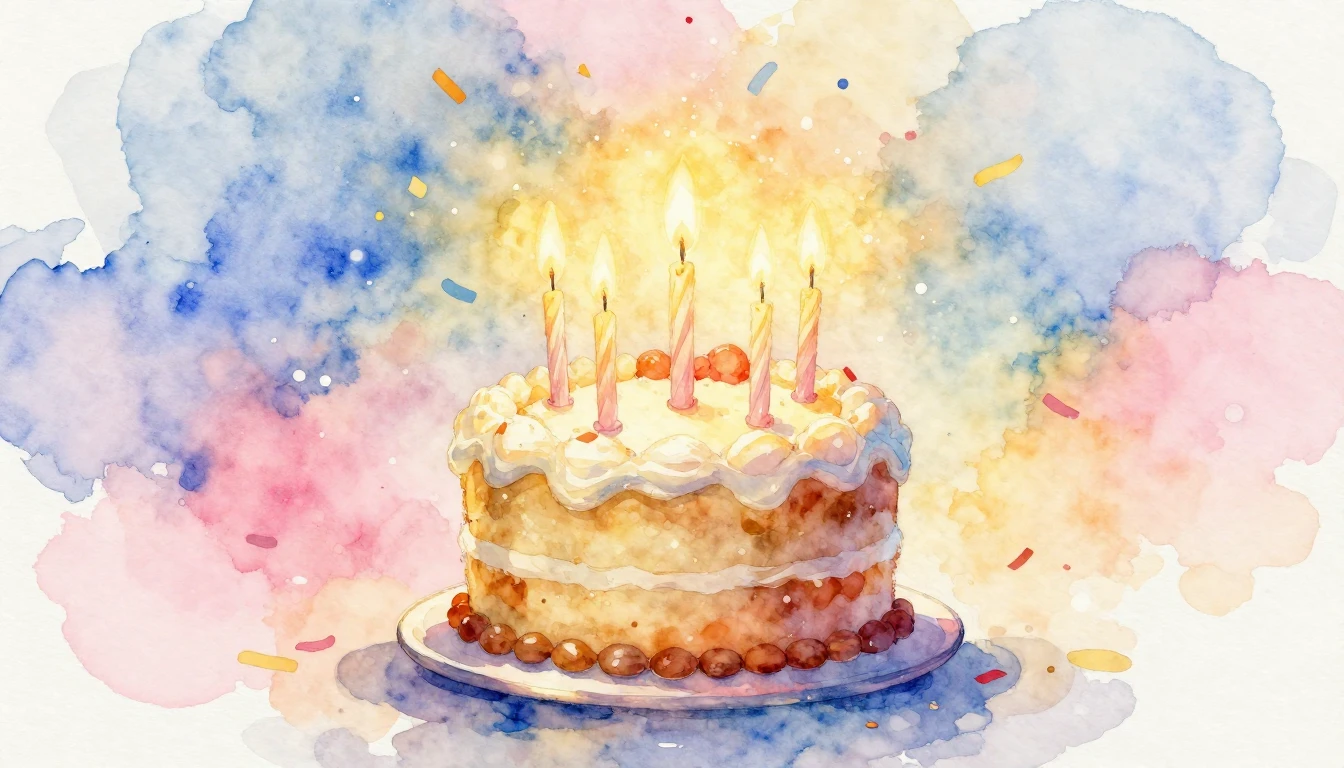 A beautiful artistic watercolor painting of a festive birthd...