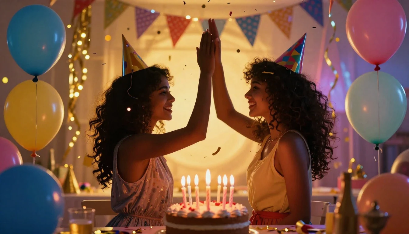 A vibrant and colorful birthday celebration scene focusing o...