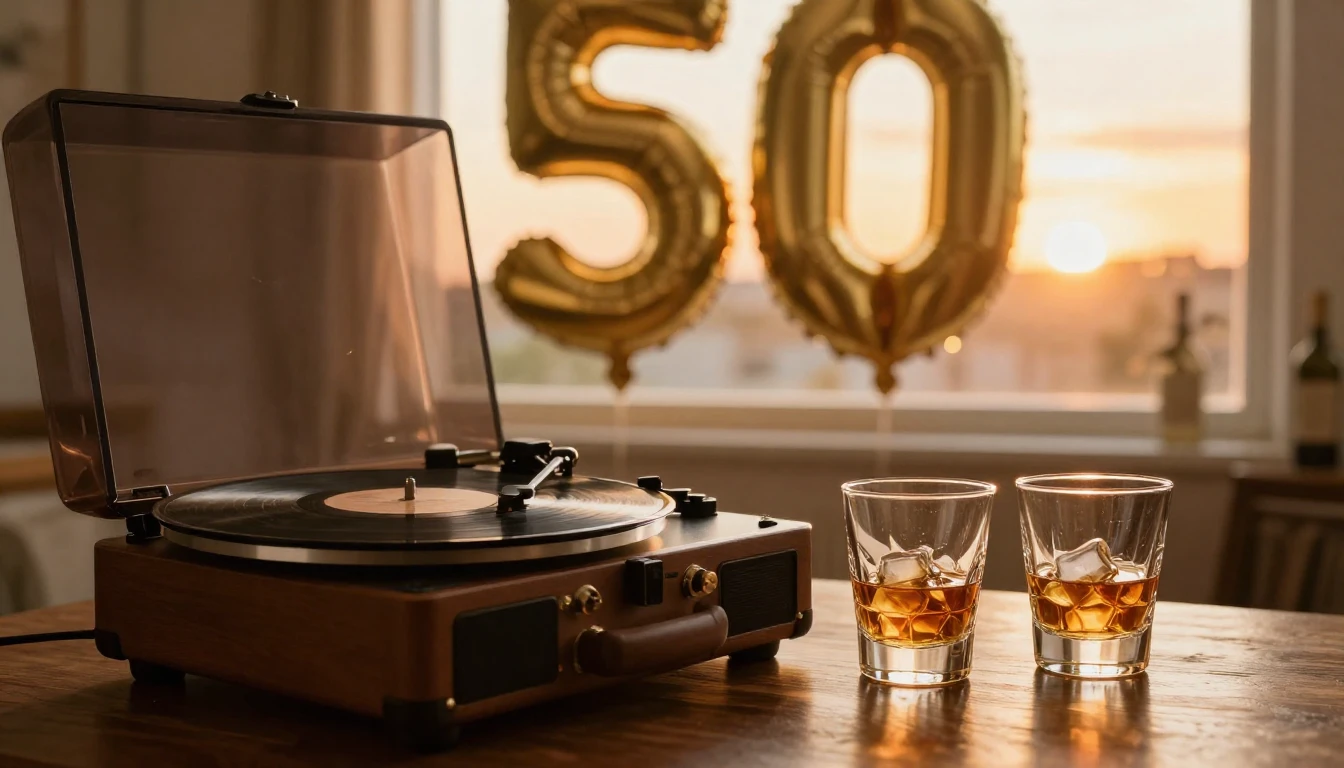 A warm and nostalgic scene featuring a vintage vinyl record ...