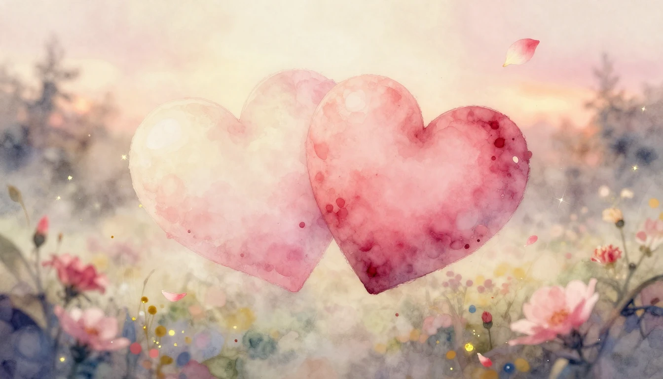 A delicate watercolor painting of two intertwined hearts flo...