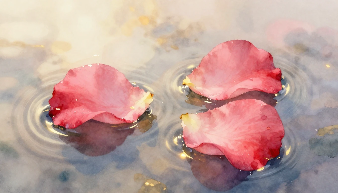 A delicate watercolor painting of two intertwined rose petal...