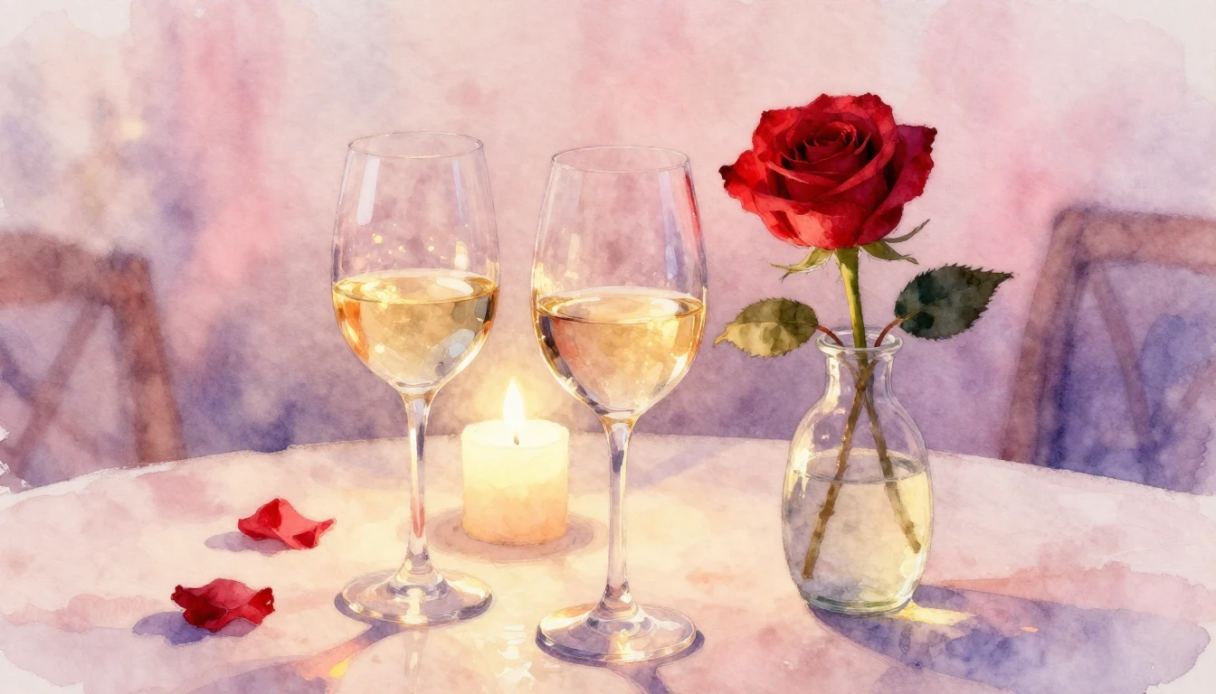 A beautiful watercolor painting of a cozy, romantic setting....