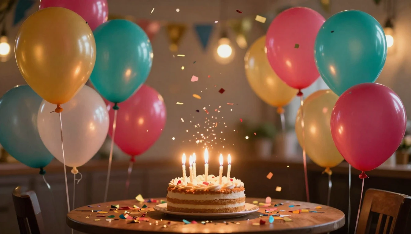 A vibrant and festive scene depicting a celebration. Colorfu...