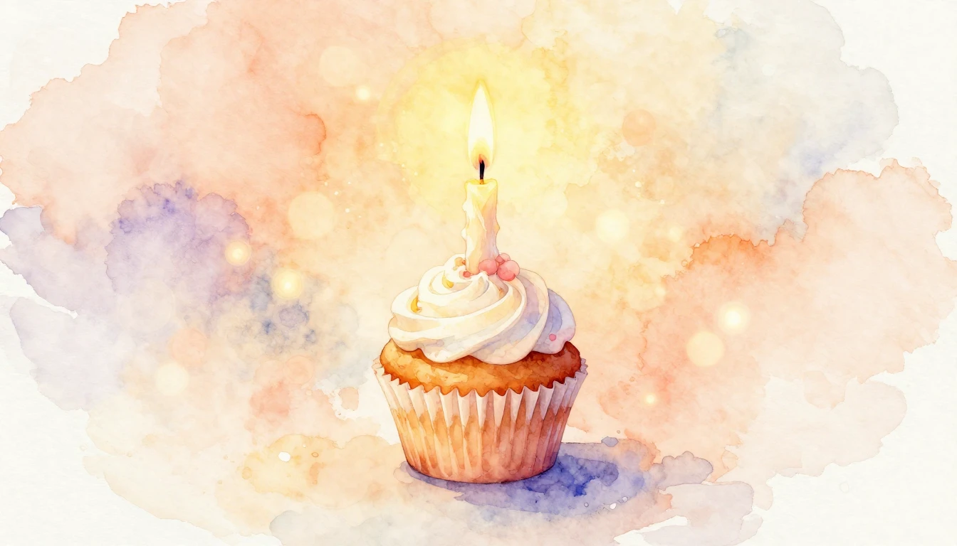 A soft watercolor painting of a single lit candle on a small...