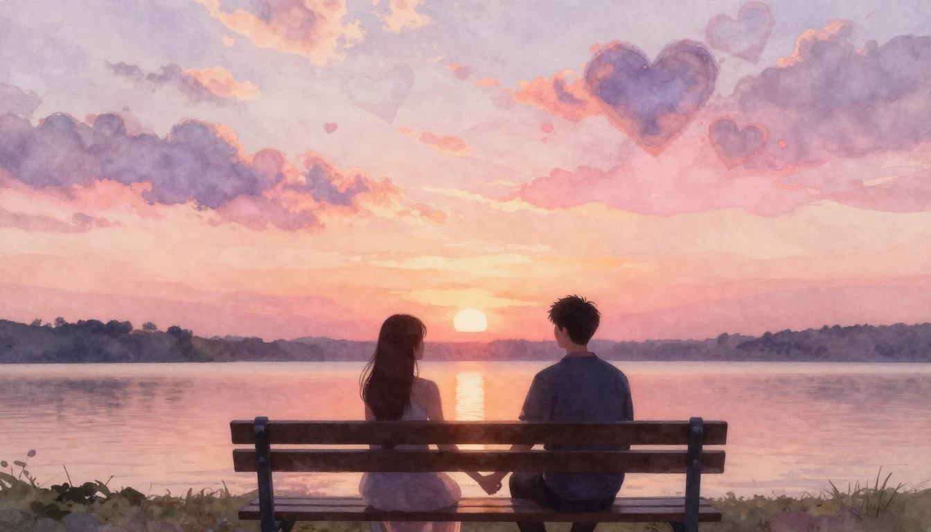 A romantic and dreamy watercolor painting focusing on two si...