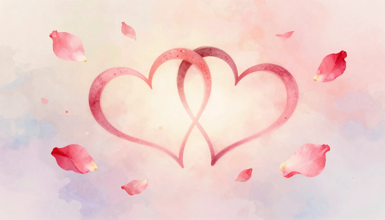 A delicate and romantic scene featuring two stylized hearts ...