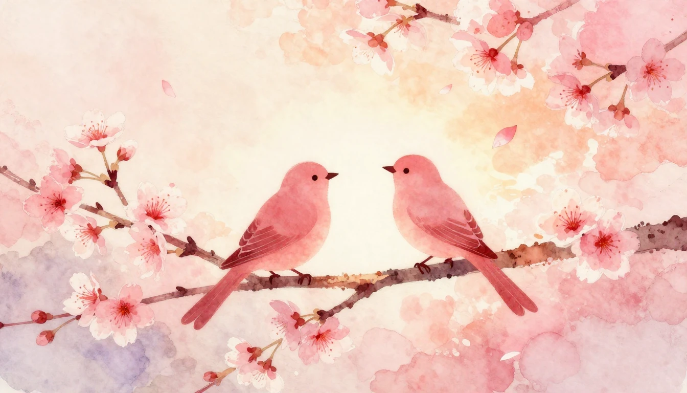 A soft watercolor painting depicting two stylized silhouette...