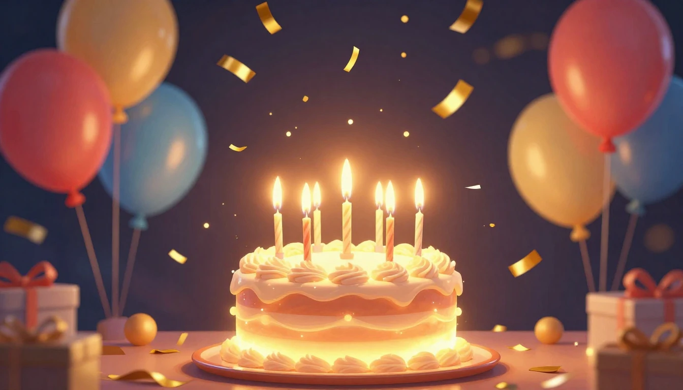 A festive and joyful birthday celebration scene. A beautiful...