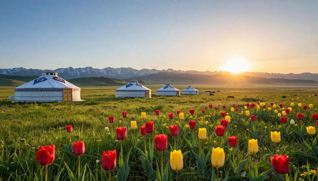 A breathtaking panoramic view of the vast Kazakh steppe duri...