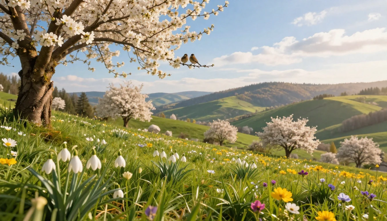 A breathtaking spring landscape in a lush Romanian valley. D...