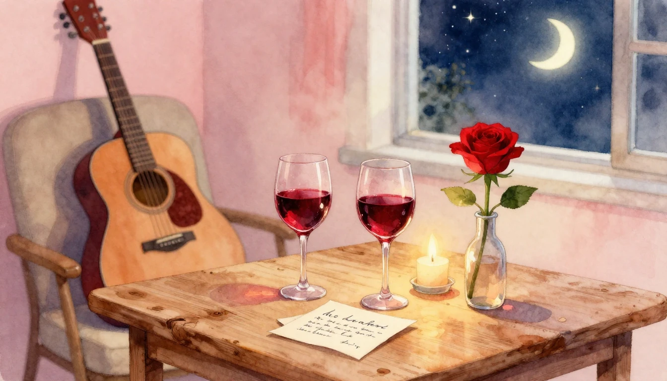 A soft and romantic watercolor painting depicting an intimat...