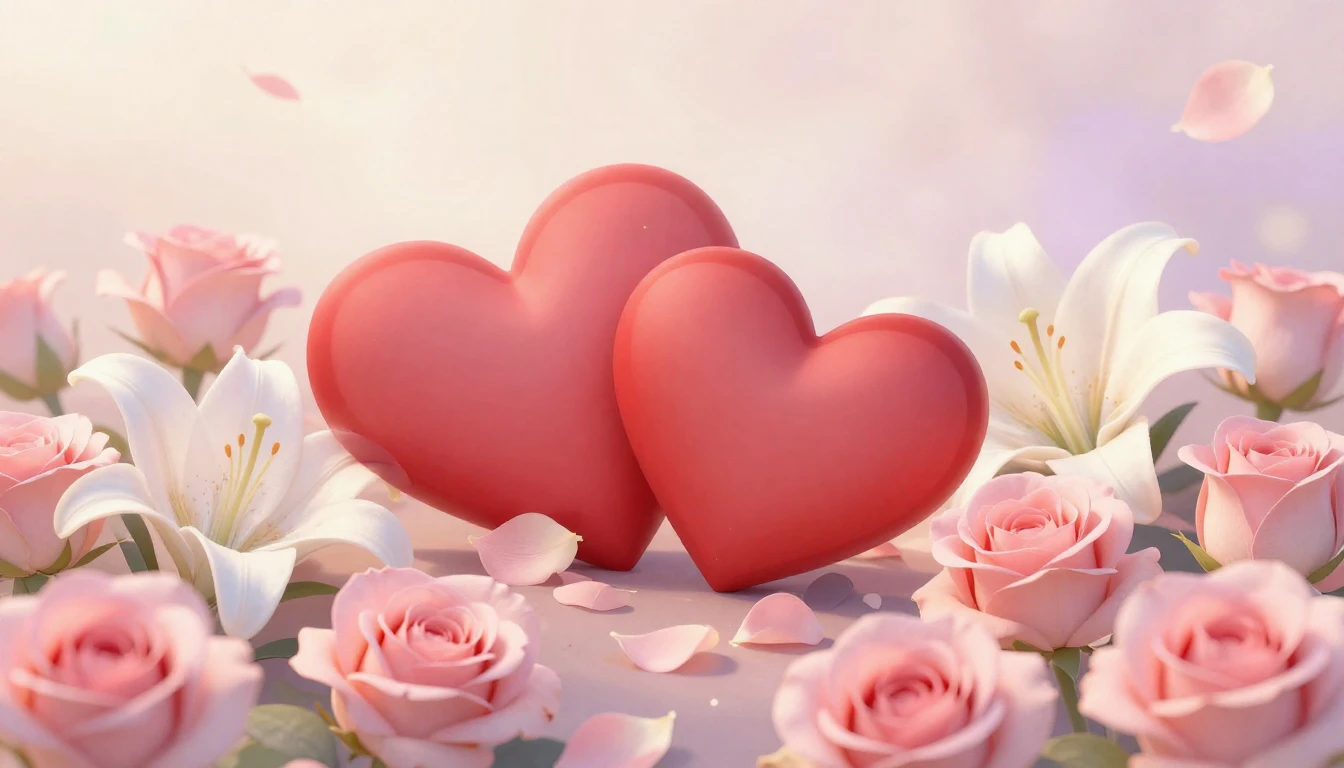 A beautiful and delicate scene featuring two stylized red he...