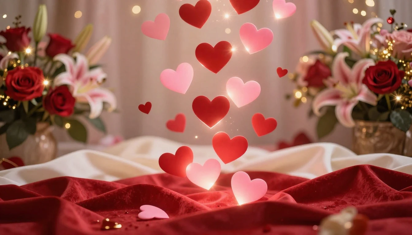 A vibrant and romantic scene celebrating love. The compositi...