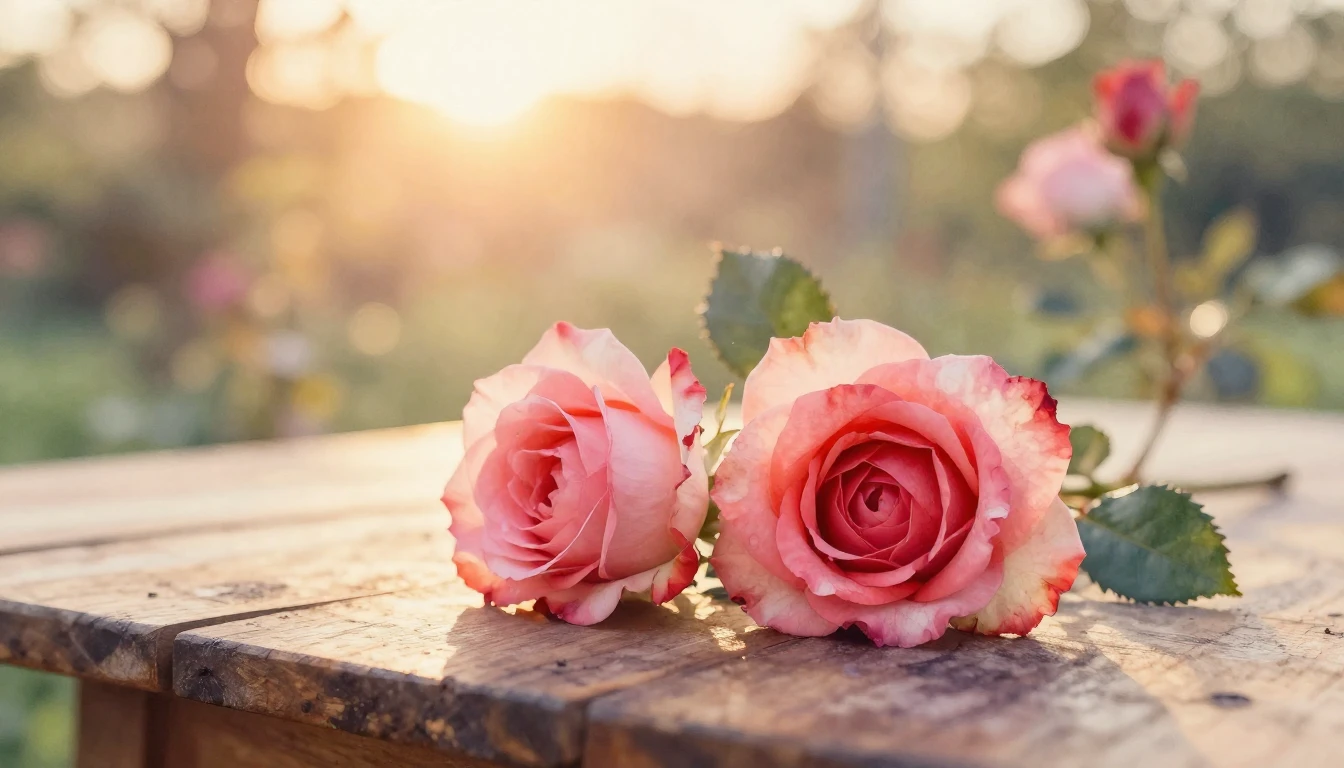 A soft watercolor painting of two delicate red and pink rose...