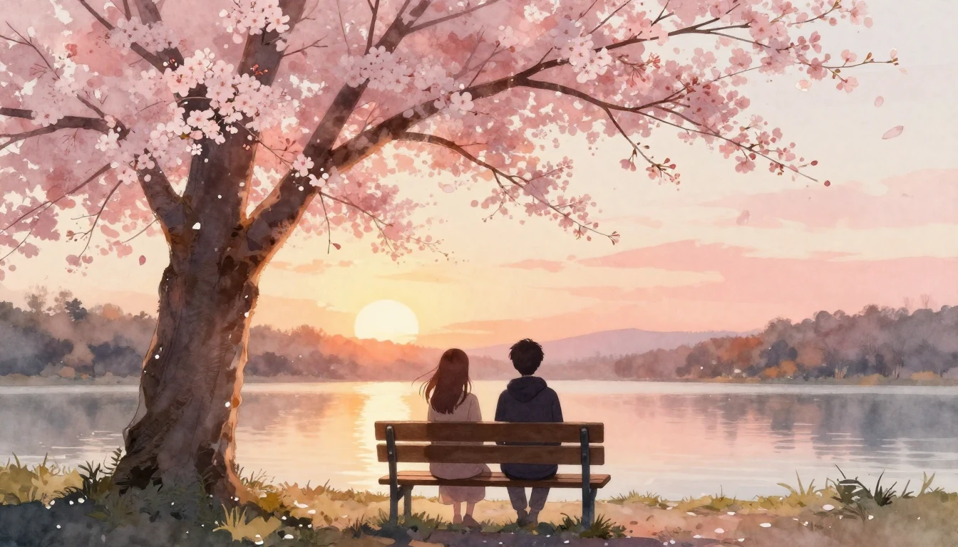 A beautiful watercolor painting depicting two silhouettes of...