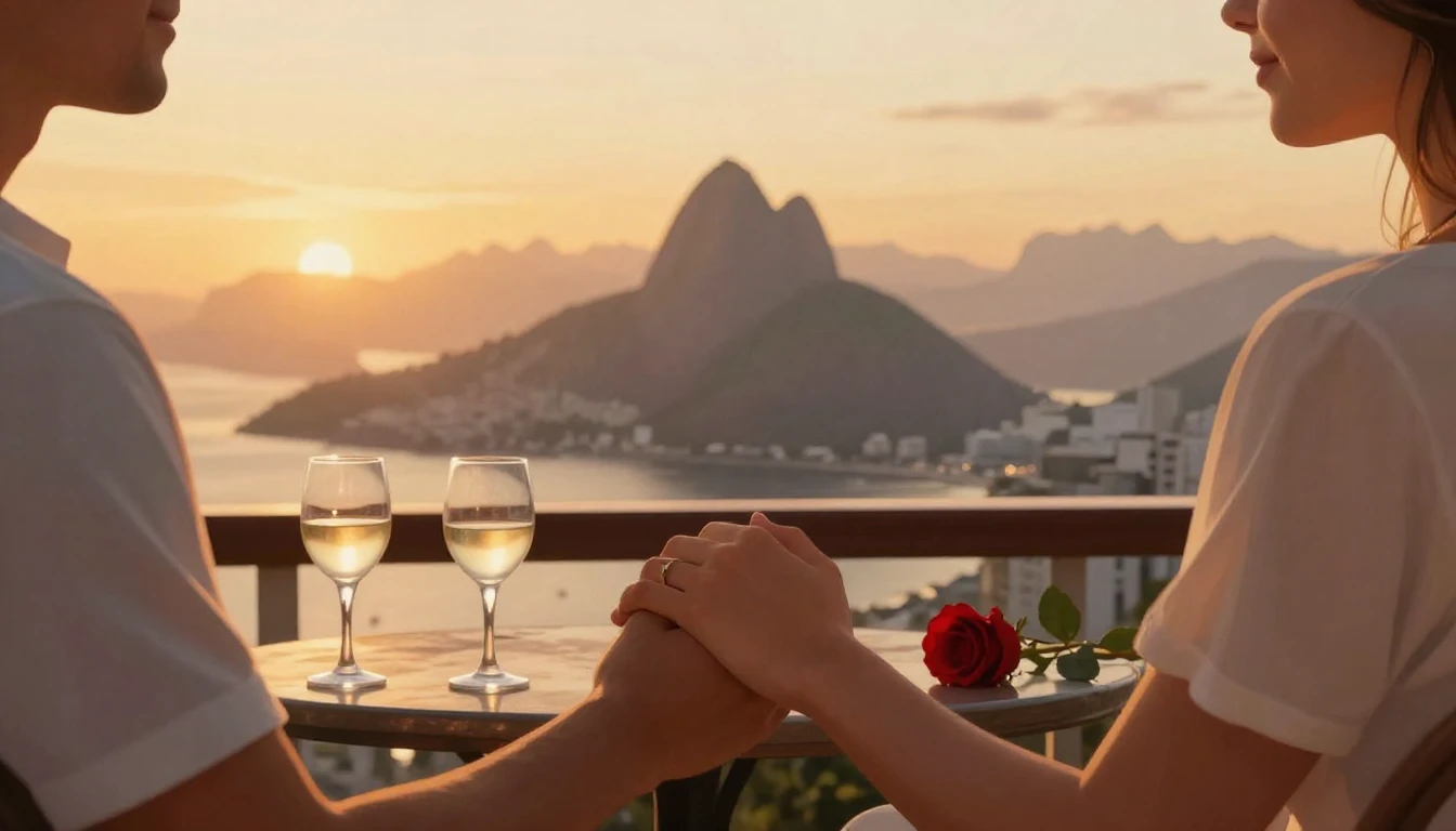 A romantic close-up illustration of a couple holding hands o...