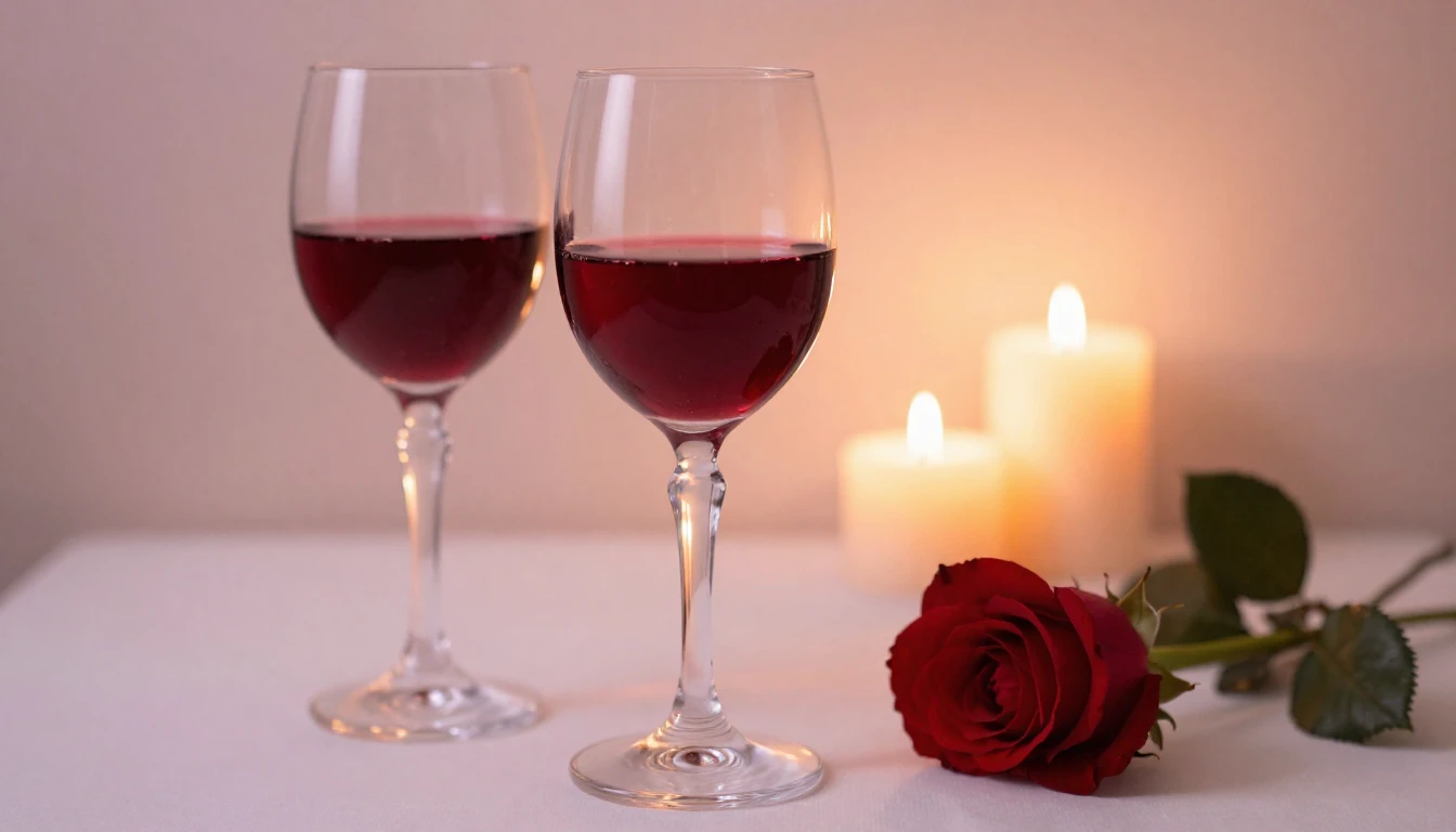 A romantic still life scene featuring a close-up of two crys...