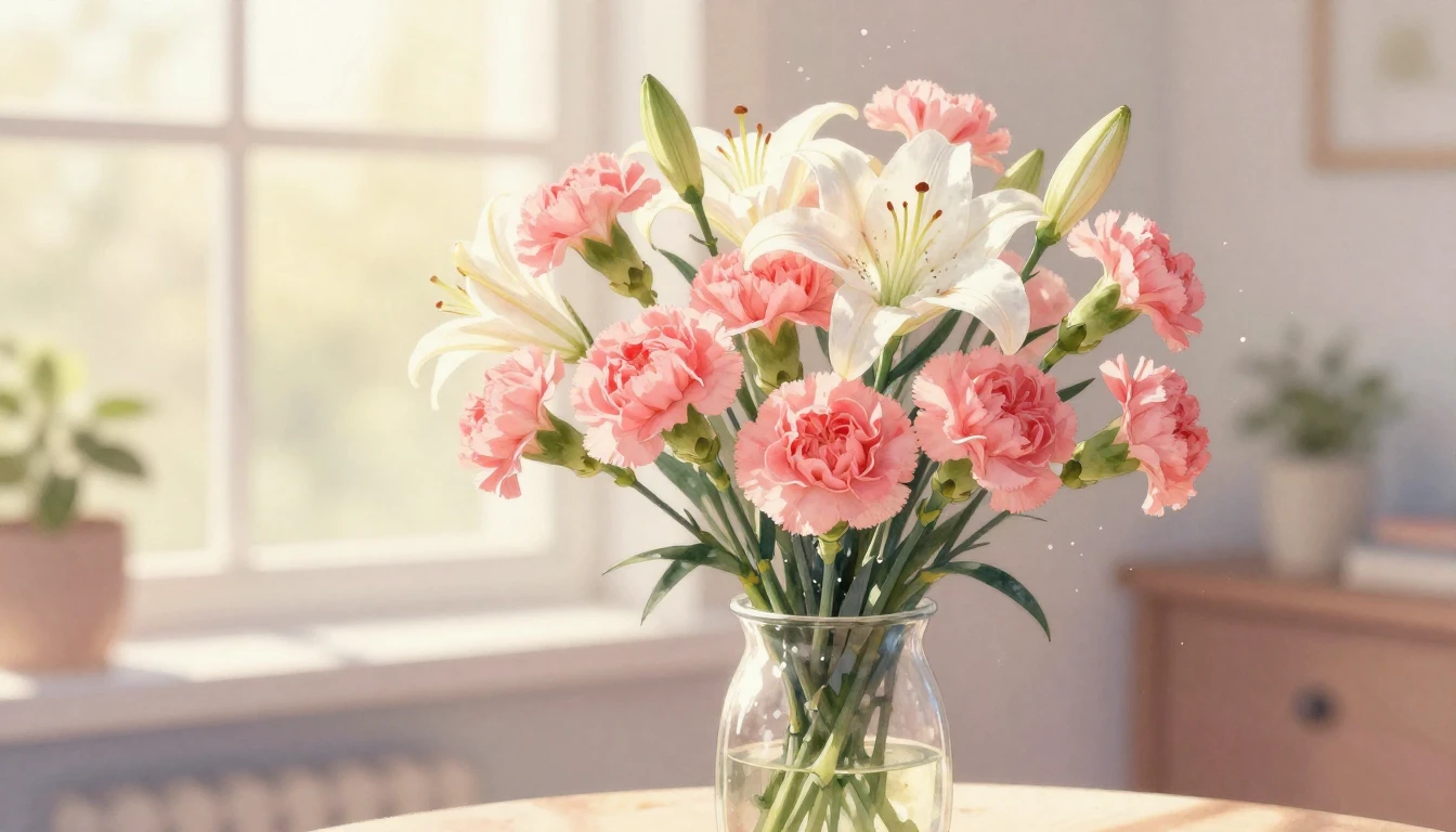 A beautiful watercolor painting of a blooming bouquet of pin...