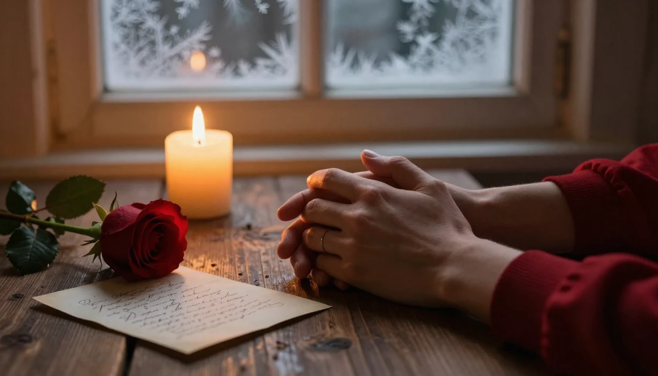 A romantic and intimate composition showing two hands gently...