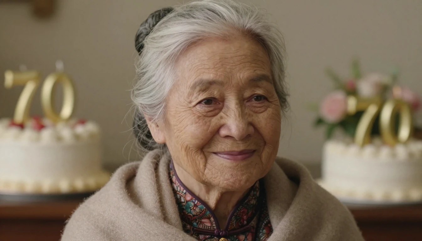 A heartwarming close-up portrait of a happy 70-year-old gran...