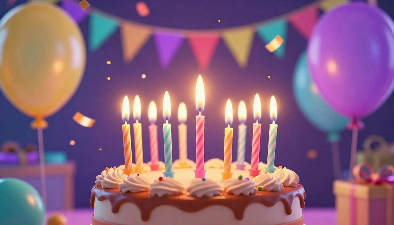 A vibrant and festive birthday party atmosphere, close-up of...