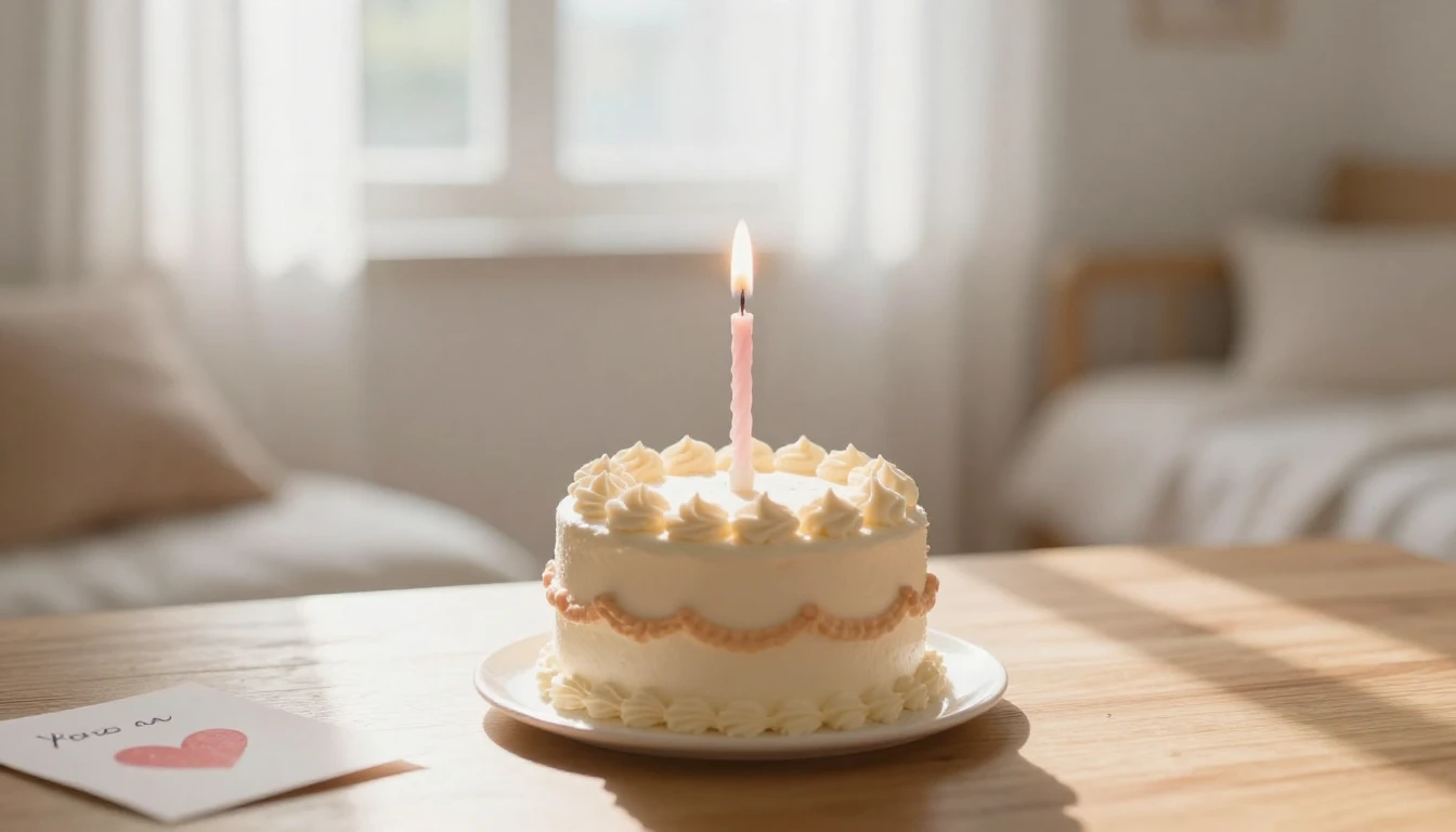 A warm and cozy romantic scene, close-up of a small birthday...