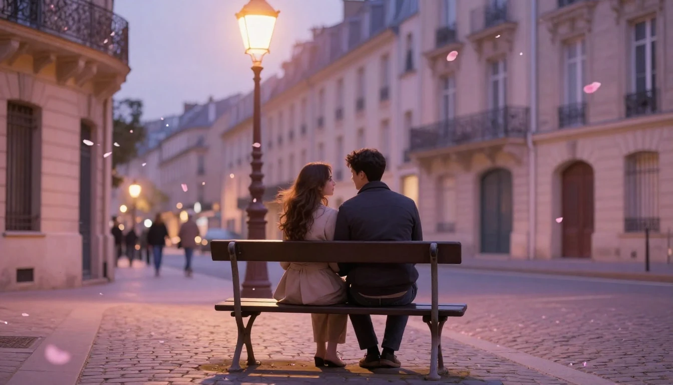 A romantic and intimate scene depicting a couple sitting clo...
