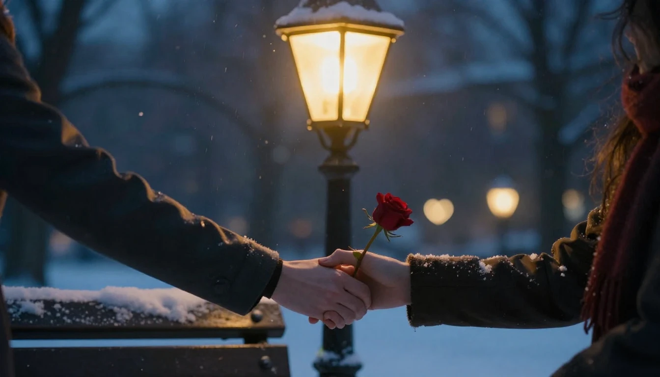 A romantic cinematic close-up shot of a couple holding hands...