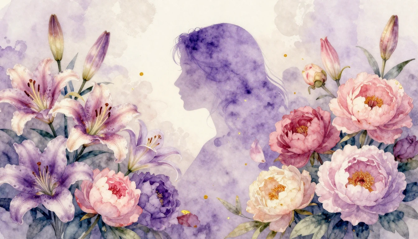 A beautiful watercolor painting of a diverse garden filled w...