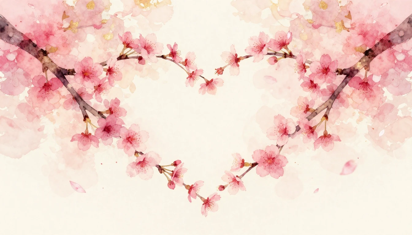 A delicate watercolor painting of two intertwined cherry blo...